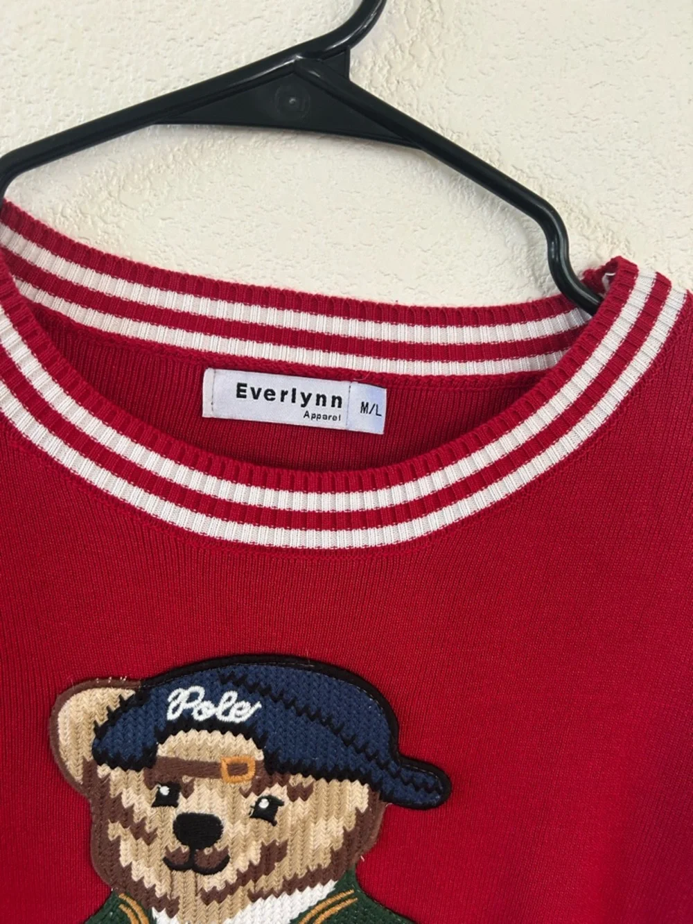 Everlynn Red Teddy Bear Sweater. Size M/L - Picture 4 of 6